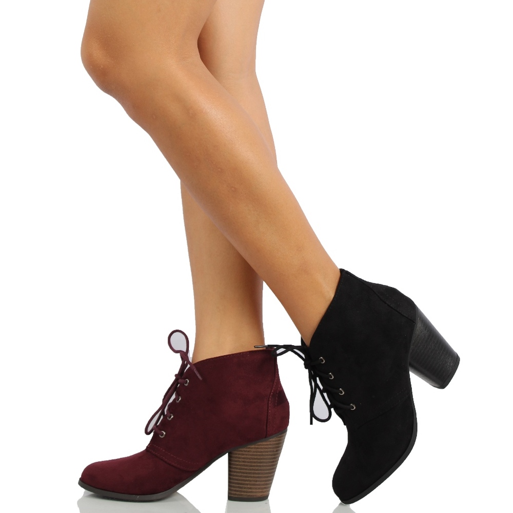 Size 8.5 Black Faux Suede Lace Up Stacked Heel - Picture 8 of 8